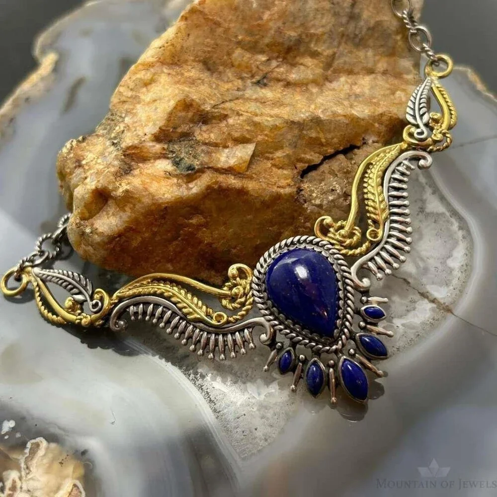 Carolyn Pollack Sterling Silver & Brass Lapis Decorated 15